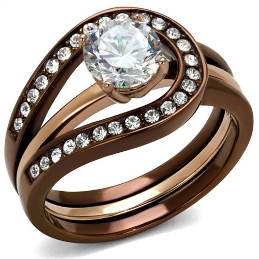 1 Ct Zirconia Stainless Steel Wedding Ring Set